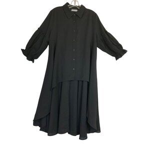 Patrizia Luca Milano Black High-Low Button-Down Shirt Dress Large Y2K Goth Punk